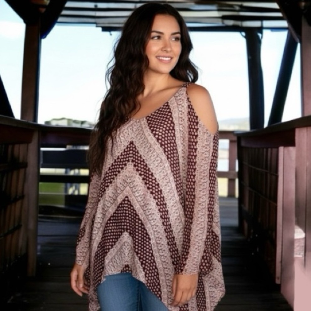 Indigo Thread Co Top Pink Boho Cold Shoulder Kimono Sleeve Size XS